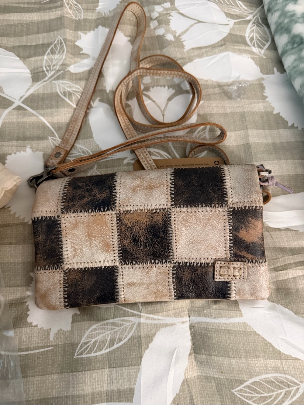 BED|STU Black & Cream Distressed Check Oval Crossbody - Picture 4 of 8